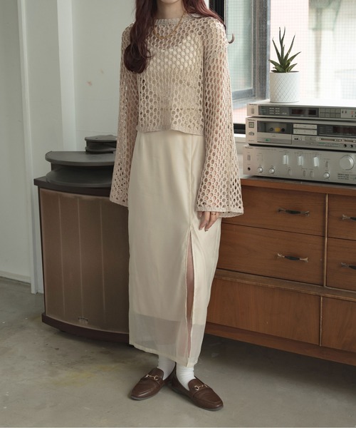 Ambre Ciel（アンブルシエル）の「メッシュショートニットトップス／【WEB/EC限定商品】（ニット/セーター・レディース・ライトグリーン/ベージュ/アイボリー・FREE）」の9枚目の写真