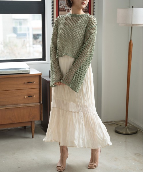 Ambre Ciel（アンブルシエル）の「メッシュショートニットトップス／【WEB/EC限定商品】（ニット/セーター・レディース・ライトグリーン/ベージュ/アイボリー・FREE）」の10枚目の写真