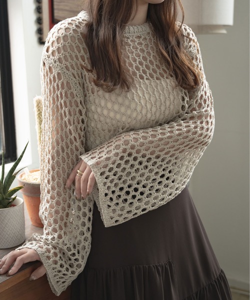 Ambre Ciel（アンブルシエル）の「メッシュショートニットトップス／【WEB/EC限定商品】（ニット/セーター・レディース・ライトグリーン/ベージュ/アイボリー・FREE）」の17枚目の写真