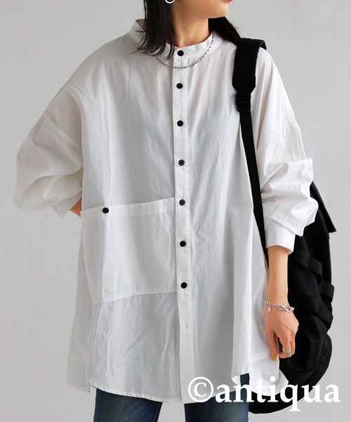 アンティカantiqua★さりげない拘りが目を惹く。『お洒落上手さんが選ぶ一枚。』マンネリの救世主。ストライプ切り替えカットソー レースドッキングシャツ レディース 長袖 トップス 送料無料