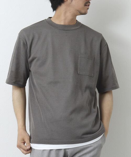 NOLLEY'S goodman（ノーリーズグッドマン）の「吸水速乾サランP 半袖Tシャツ付き クルーネック半袖ニット（ニット/セーター・メンズ・ライトグレー/オリーブ/ネイビー/チャコールグレー・L/M）」の2枚目の写真