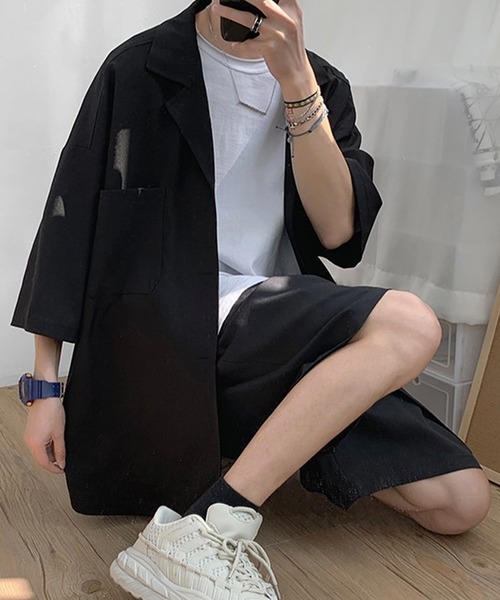 Anchor Smith(アンカー スミス)の「【 セットアップ 】ルーズシルエットハーフスリーブシャツジャケット&スラックスハーフパンツ(セットアップ・メンズ・ブラック/グレー・M/L/XL)」の12枚目の写真