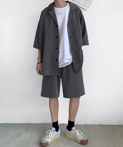 Anchor Smith(アンカー スミス)の「【 セットアップ 】ルーズシルエットハーフスリーブシャツジャケット&スラックスハーフパンツ(セットアップ・メンズ・ブラック/グレー・M/L/XL)」の5枚目の写真