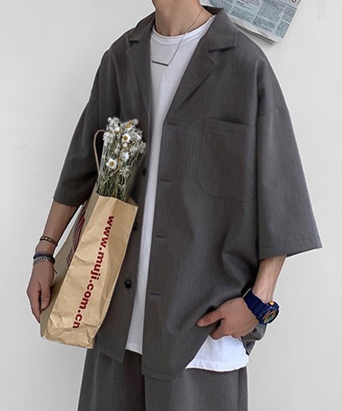 Anchor Smith(アンカー スミス)の「【 セットアップ 】ルーズシルエットハーフスリーブシャツジャケット&スラックスハーフパンツ(セットアップ・メンズ・ブラック/グレー・M/L/XL)」の7枚目の写真