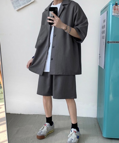 Anchor Smith(アンカー スミス)の「【 セットアップ 】ルーズシルエットハーフスリーブシャツジャケット&スラックスハーフパンツ(セットアップ・メンズ・ブラック/グレー・M/L/XL)」の8枚目の写真