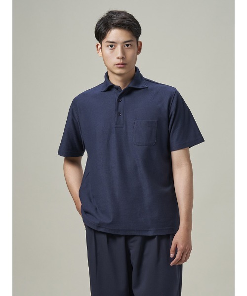 Berluti レザー パイピング 鹿の子 ポロシャツ ネイビー セール】鬼鹿の子ポロシャツ メッシュ ホワイト/ネイビー/ダーク