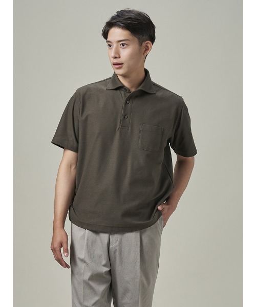 Perfect Suit FActory（パーフェクトスーツファクトリー）の「鬼鹿の子ポロシャツ　メッシュ　ホワイト/ネイビー/ダークグリーン/ブラック（ポロシャツ・メンズ・ネイビー/グリーン/ホワイト/ブラック・M/LL/S/L）」の4枚目の写真