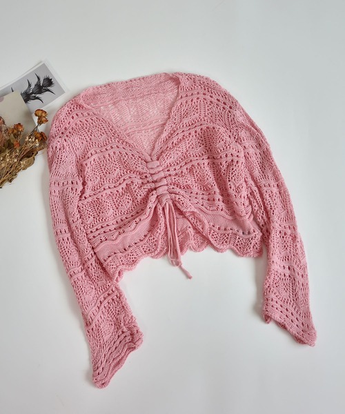 MAISON DE THERESE（メゾン ド テレーズ）の「Vネックショート丈半袖ニットブラウス（シャツ/ブラウス・レディース・ブラック/ピンク/アイボリー/ホワイト/ベージュ/グリーン/パープル/ピンク系・M）」の14枚目の写真