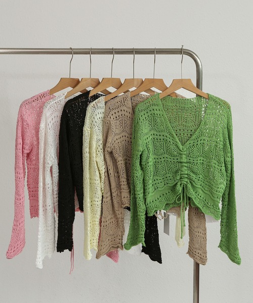 MAISON DE THERESE（メゾン ド テレーズ）の「Vネックショート丈半袖ニットブラウス（シャツ/ブラウス・レディース・ブラック/ピンク/アイボリー/ホワイト/ベージュ/グリーン/パープル/ピンク系・M）」の10枚目の写真