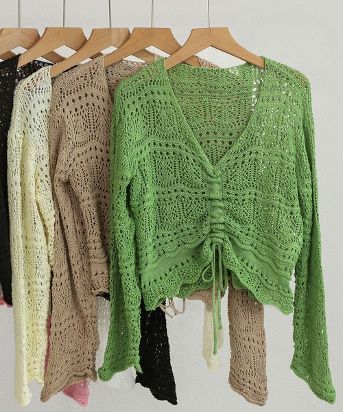 MAISON DE THERESE（メゾン ド テレーズ）の「Vネックショート丈半袖ニットブラウス（シャツ/ブラウス・レディース・ブラック/ピンク/アイボリー/ホワイト/ベージュ/グリーン/パープル/ピンク系・M）」の9枚目の写真