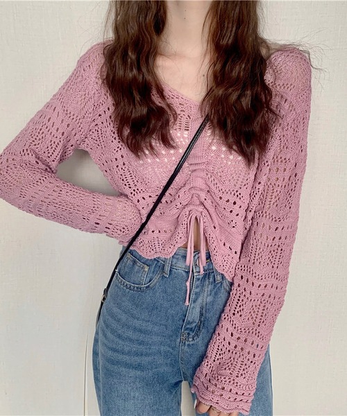 MAISON DE THERESE（メゾン ド テレーズ）の「Vネックショート丈半袖ニットブラウス（シャツ/ブラウス・レディース・ブラック/ピンク/アイボリー/ホワイト/ベージュ/グリーン/パープル/ピンク系・M）」の11枚目の写真