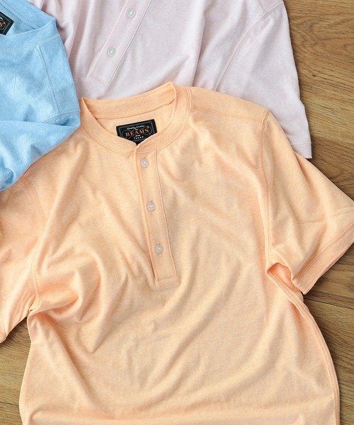 BEAMS PLUS（ビームスプラス）の「BEAMS PLUS / ヘンリーネック Tシャツ（Tシャツ/カットソー・メンズ・オレンジ/サックスブルー/ピンク/イエロー/グレー・X-LARGE/LARGE/SMALL/MEDIUM）」の5枚目の写真