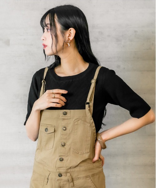 atONE(アットワン)の「atONE ストレッチツイルサロペットパンツ(サロペット/オーバーオール・レディース・カーキ/ナチュラル/ベージュ/ブラック・3L/4L/LL/L/M)」の12枚目の写真