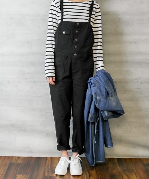 atONE(アットワン)の「atONE ストレッチツイルサロペットパンツ(サロペット/オーバーオール・レディース・カーキ/ナチュラル/ベージュ/ブラック・3L/4L/LL/L/M)」の7枚目の写真