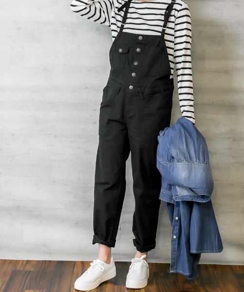 atONE(アットワン)の「atONE ストレッチツイルサロペットパンツ(サロペット/オーバーオール・レディース・カーキ/ナチュラル/ベージュ/ブラック・3L/4L/LL/L/M)」の8枚目の写真
