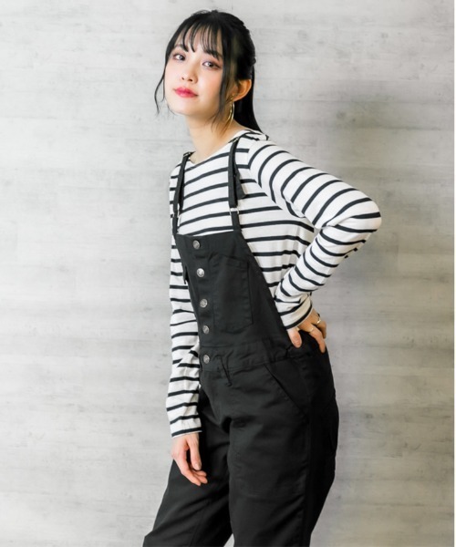atONE(アットワン)の「atONE ストレッチツイルサロペットパンツ(サロペット/オーバーオール・レディース・カーキ/ナチュラル/ベージュ/ブラック・3L/4L/LL/L/M)」の6枚目の写真