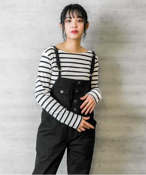 atONE(アットワン)の「atONE ストレッチツイルサロペットパンツ(サロペット/オーバーオール・レディース・カーキ/ナチュラル/ベージュ/ブラック・3L/4L/LL/L/M)」の5枚目の写真