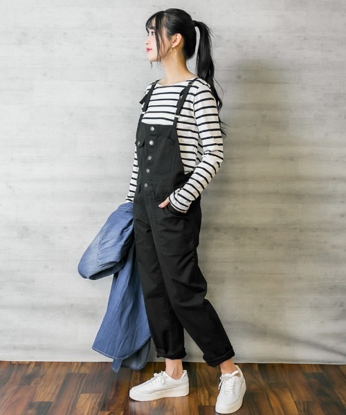 atONE(アットワン)の「atONE ストレッチツイルサロペットパンツ(サロペット/オーバーオール・レディース・カーキ/ナチュラル/ベージュ/ブラック・3L/4L/LL/L/M)」の10枚目の写真