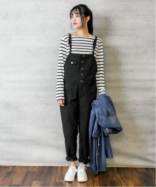 atONE(アットワン)の「atONE ストレッチツイルサロペットパンツ(サロペット/オーバーオール・レディース・カーキ/ナチュラル/ベージュ/ブラック・3L/4L/LL/L/M)」の9枚目の写真