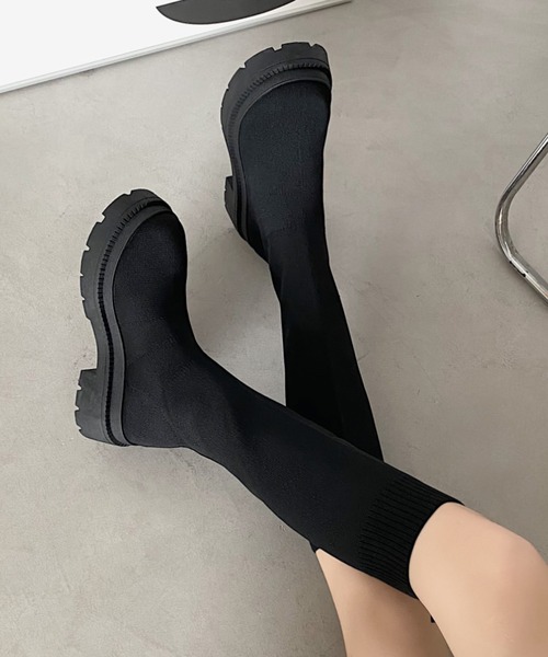 Shoes in Closet(シューズインクローゼット)の「ダブルソール ロング ニット / ソックス ブーツ 1935(ブーツ・レディース・ブラック・S/LL/M/L)」の9枚目の写真