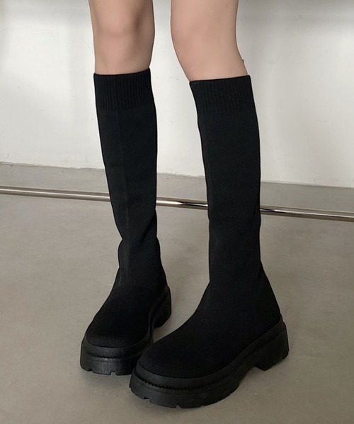 Shoes in Closet(シューズインクローゼット)の「ダブルソール ロング ニット / ソックス ブーツ 1935(ブーツ・レディース・ブラック・S/LL/M/L)」の8枚目の写真