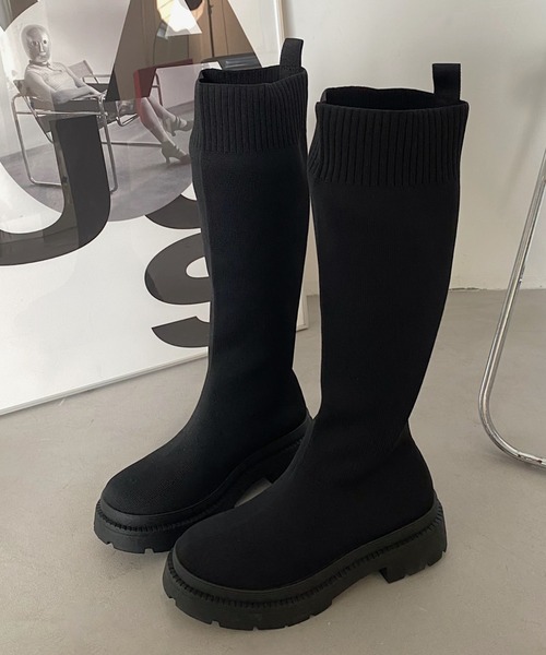Shoes in Closet(シューズインクローゼット)の「ダブルソール ロング ニット / ソックス ブーツ 1935(ブーツ・レディース・ブラック・S/LL/M/L)」の17枚目の写真
