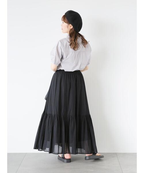ehka sopo（エヘカソポ）の「ティアードギャザースカート（スカート・レディース・キャメル/オフホワイト/ブラック・F）」の8枚目の写真