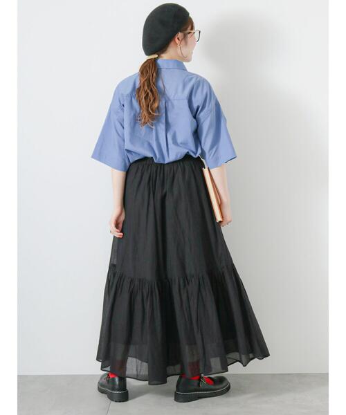 ehka sopo（エヘカソポ）の「ティアードギャザースカート（スカート・レディース・キャメル/オフホワイト/ブラック・F）」の14枚目の写真