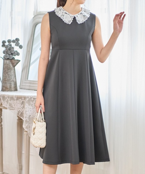 FOXEY42レース襟付きグレー長袖ワンピース、２ｗａｙ取り外し可能。 tocco closet（トッコ クローゼット）の「2WAYレース襟付き