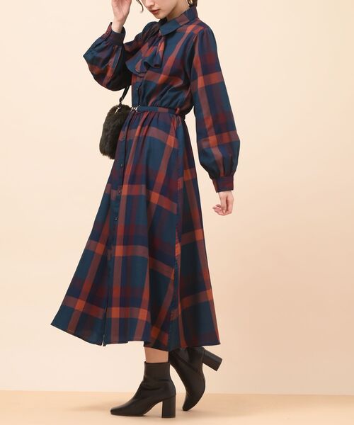 rps（アールピーエス）の「ベルト付きボータイチェックワンピース（ワンピース・レディース・ブルーグリーン/ブルー/オレンジ/パープル/グリーン/ベージュ/ミント・フリー）」の7枚目の写真