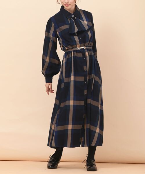 rps（アールピーエス）の「ベルト付きボータイチェックワンピース（ワンピース・レディース・ブルーグリーン/ブルー/オレンジ/パープル/グリーン/ベージュ/ミント・フリー）」の5枚目の写真