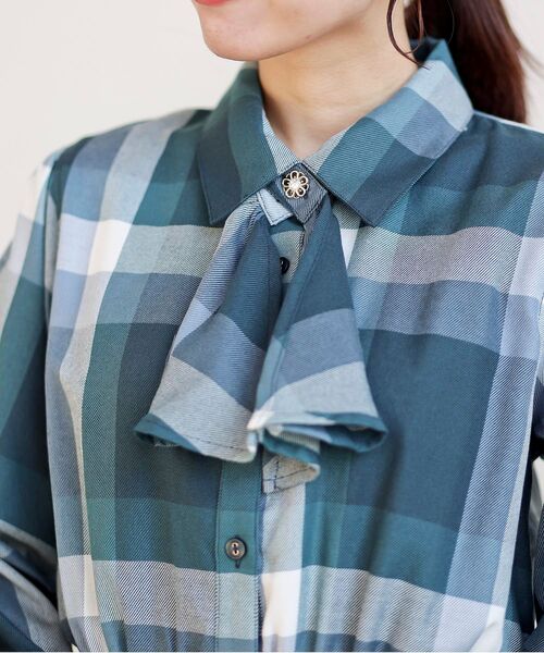 rps（アールピーエス）の「ベルト付きボータイチェックワンピース（ワンピース・レディース・ブルーグリーン/ブルー/オレンジ/パープル/グリーン/ベージュ/ミント・フリー）」の19枚目の写真