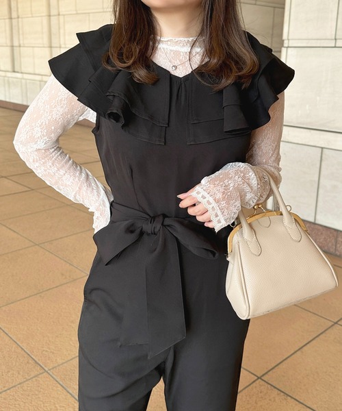 apres jour（アプレジュール）の「アソートフリルサロペット【ZOZOTOWN限定アイテム】（サロペット/オーバーオール・レディース・ブラック/ネイビー/ベージュ・SMALL/X-LARGE/MEDIUM）」の4枚目の写真