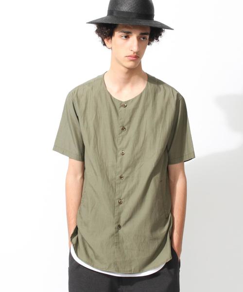 MONKEY TIME（モンキータイム）の「＜monkey time＞ リヨセル/コットン ノーカラーシャツ◆（シャツ/ブラウス・メンズ・ブラック/オリーブ・X-LARGE/MEDIUM/SMALL/LARGE）」の2枚目の写真