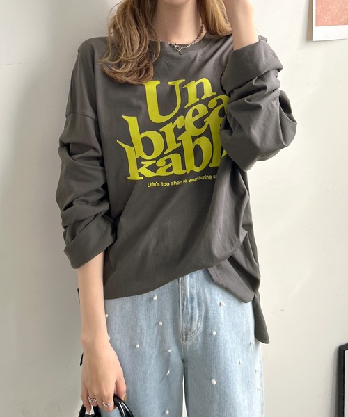 Futier land（フューティアランド）の「BIGロゴロングTシャツ（Tシャツ/カットソー・レディース・ホワイト/ライトグレー/杢グレー/チャコールグレー/オートミール・FREE）」の2枚目の写真