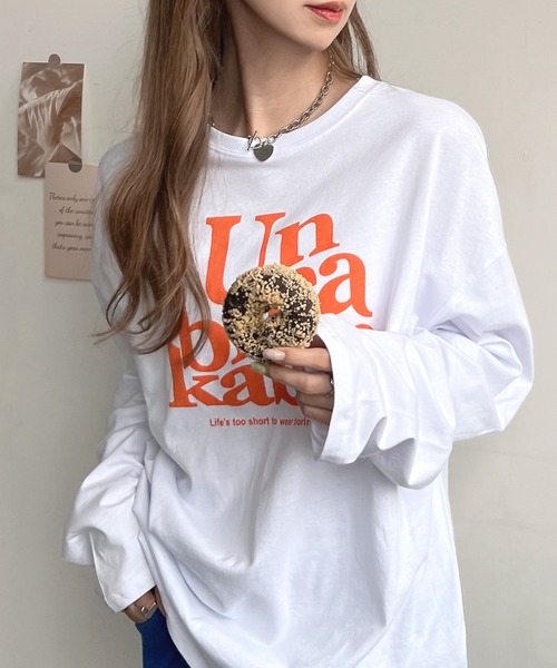 Futier land（フューティアランド）の「BIGロゴロングTシャツ（Tシャツ/カットソー・レディース・ホワイト/ライトグレー/杢グレー/チャコールグレー/オートミール・FREE）」の12枚目の写真