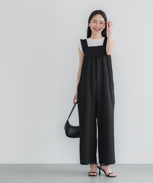 シボシャーリングフリルオールインワン（つなぎ/オールインワン