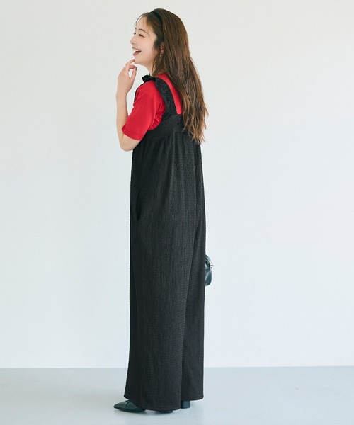 coca(coca)(コカ)の「\再入荷/シボシャーリングフリルオールインワン(つなぎ/オールインワン・レディース・ブラック/ドット/ライトベージュ/A/B・M/L/S)」の7枚目の写真