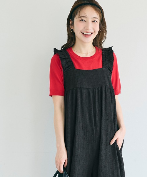coca(coca)(コカ)の「\再入荷/シボシャーリングフリルオールインワン(つなぎ/オールインワン・レディース・ブラック/ドット/ライトベージュ/A/B・M/L/S)」の8枚目の写真