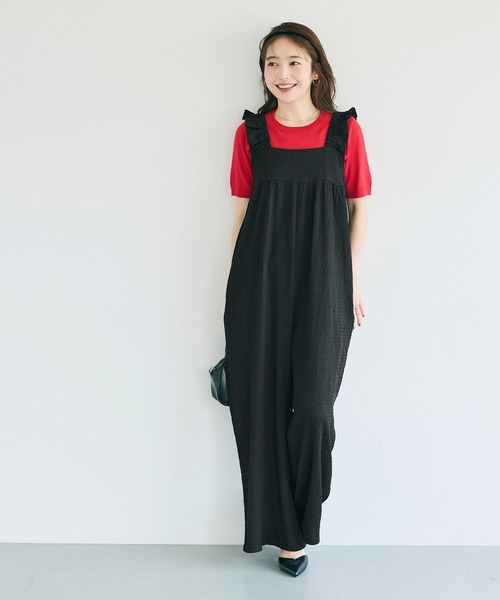 coca(coca)(コカ)の「\再入荷/シボシャーリングフリルオールインワン(つなぎ/オールインワン・レディース・ブラック/ドット/ライトベージュ/A/B・M/L/S)」の10枚目の写真