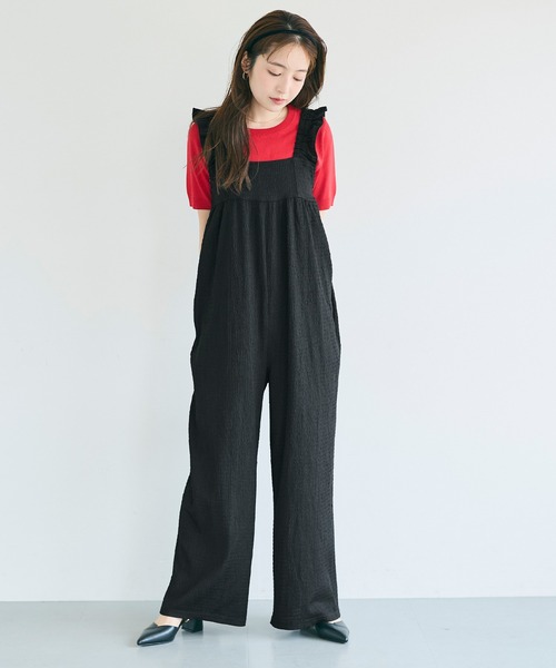 coca(coca)(コカ)の「\再入荷/シボシャーリングフリルオールインワン(つなぎ/オールインワン・レディース・ブラック/ドット/ライトベージュ/A/B・M/L/S)」の11枚目の写真