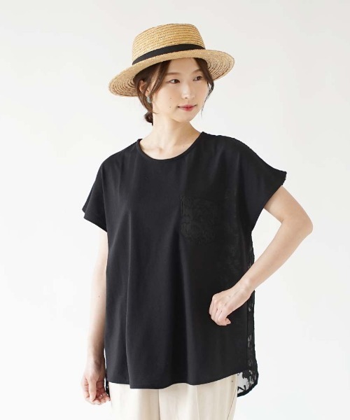 e-zakkamania stores(イーザッカマニアストアーズ)の「シアージャガード切り替え ポケット付きカットソー(Tシャツ/カットソー・レディース・ブラック/アイボリー・フリー)」の6枚目の写真