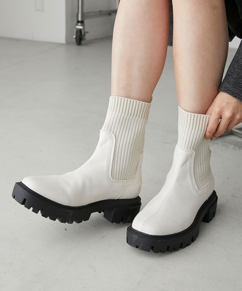 forksy.（フォルクシー）の「【forksy.】タンクソールソックスブーツ（ブーツ・レディース・アイボリー/カーキ/ブラック・M/L/S）」の6枚目の写真