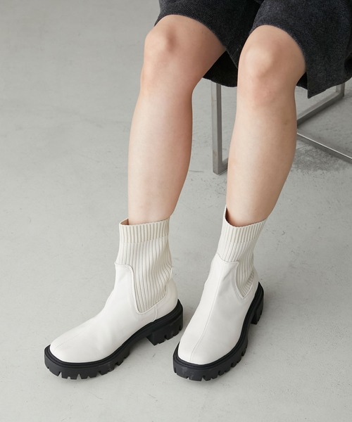 forksy.（フォルクシー）の「【forksy.】タンクソールソックスブーツ（ブーツ・レディース・アイボリー/カーキ/ブラック・M/L/S）」の7枚目の写真