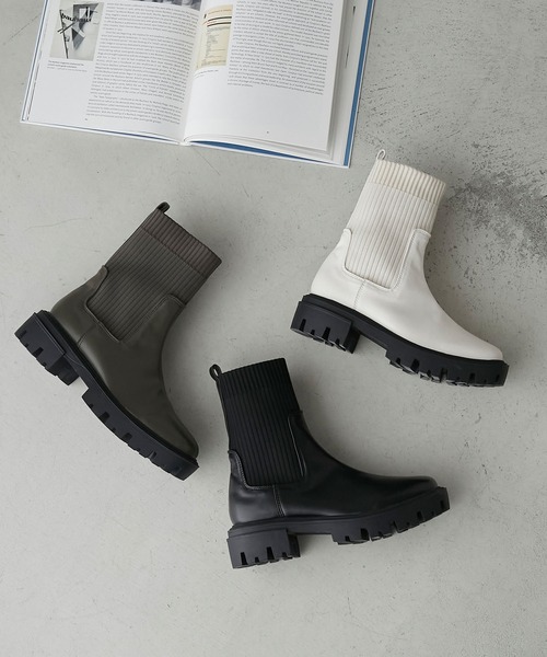 forksy.（フォルクシー）の「【forksy.】タンクソールソックスブーツ（ブーツ・レディース・アイボリー/カーキ/ブラック・M/L/S）」の4枚目の写真