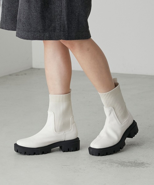 forksy.（フォルクシー）の「【forksy.】タンクソールソックスブーツ（ブーツ・レディース・アイボリー/カーキ/ブラック・M/L/S）」の5枚目の写真