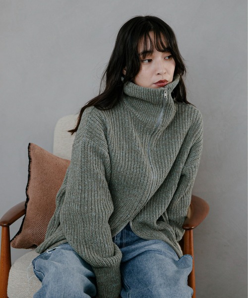 feepur（フェピュール）の「【ハンドウォッシャブル】メランジ畦編みジップカーディガン（カーディガン/ボレロ・レディース・グレー/チャコールグレー/ブラック/オリーブ・MEDIUM）」の4枚目の写真