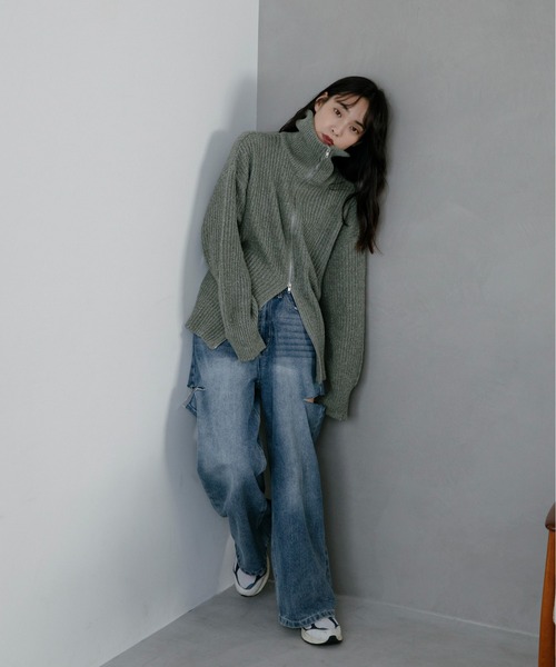 feepur（フェピュール）の「【ハンドウォッシャブル】メランジ畦編みジップカーディガン（カーディガン/ボレロ・レディース・グレー/チャコールグレー/ブラック/オリーブ・MEDIUM）」の13枚目の写真