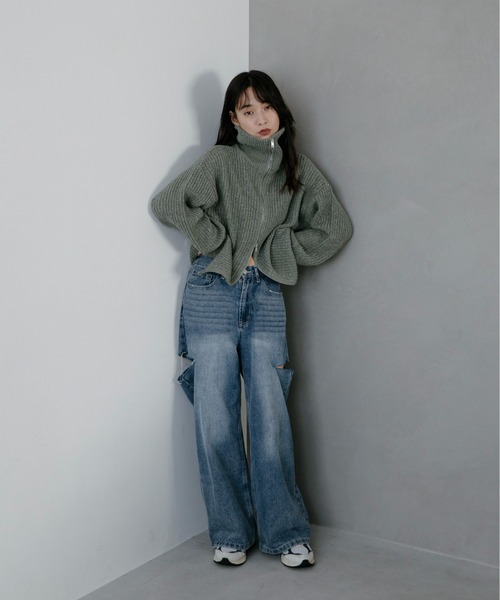 feepur（フェピュール）の「【ハンドウォッシャブル】メランジ畦編みジップカーディガン（カーディガン/ボレロ・レディース・グレー/チャコールグレー/ブラック/オリーブ・MEDIUM）」の14枚目の写真