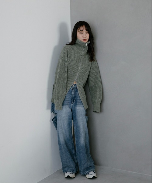 feepur（フェピュール）の「【ハンドウォッシャブル】メランジ畦編みジップカーディガン（カーディガン/ボレロ・レディース・グレー/チャコールグレー/ブラック/オリーブ・MEDIUM）」の15枚目の写真